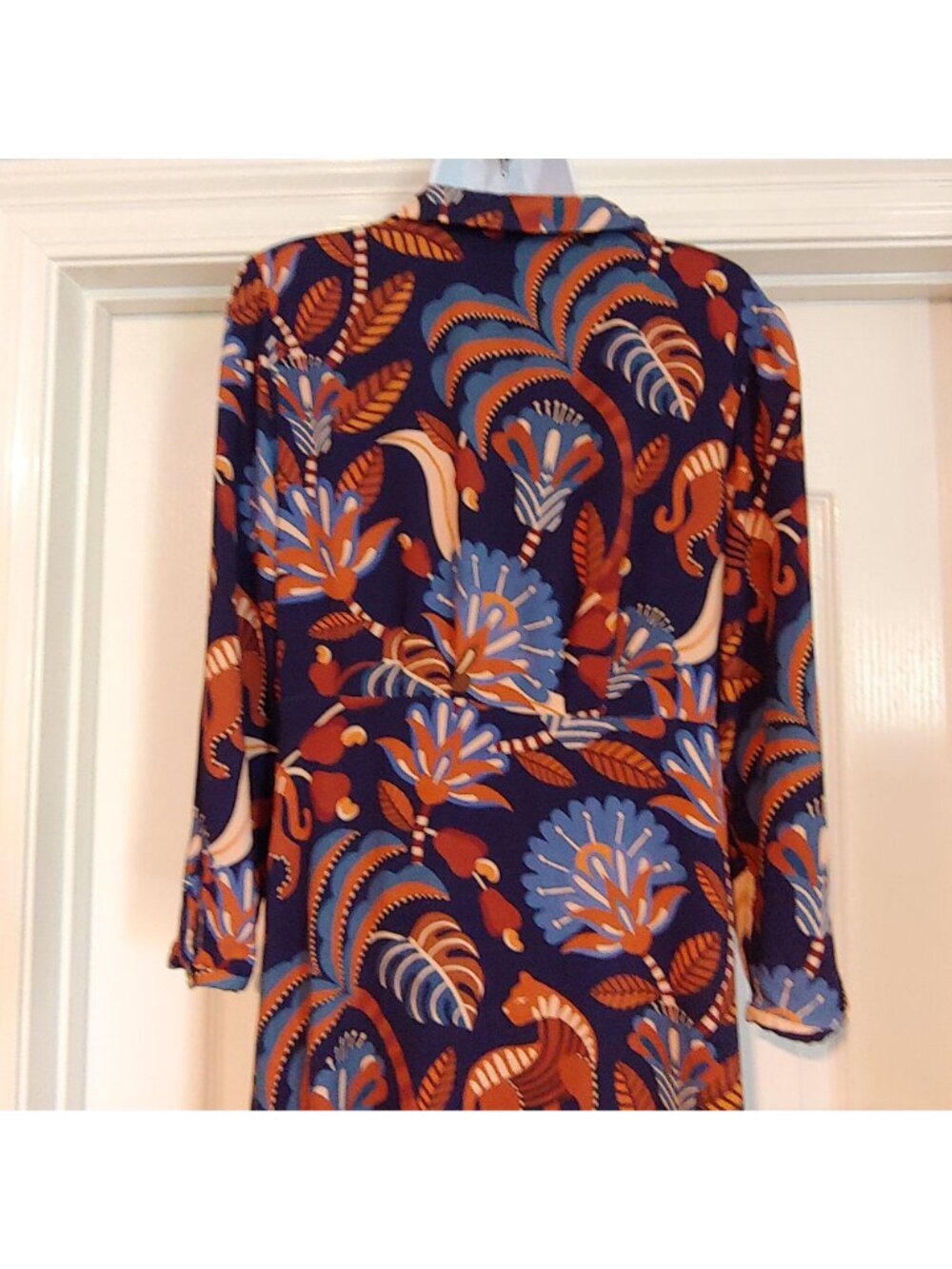 Farm Rio Faux Wrap Maxi Dress Tiger Jungle Floral Animal Print Boho L Art Fairy - Picture 14 of 15